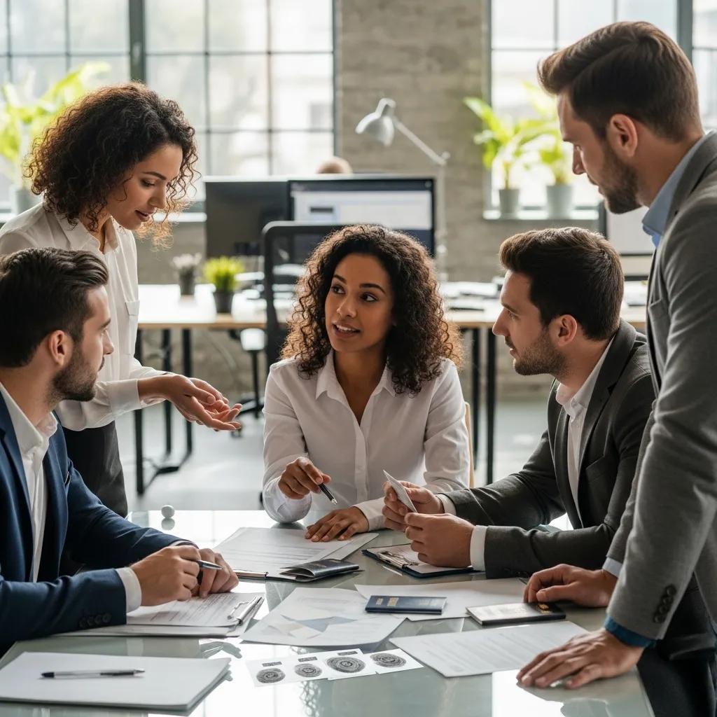 Diverse group of international applicants discussing FBI background check for visa applications