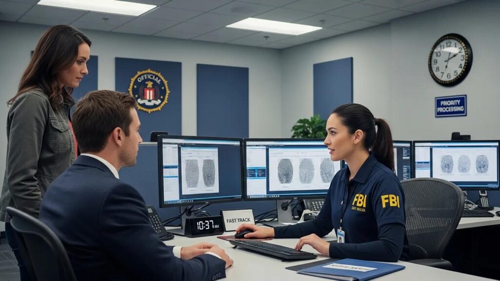 FBI channeler office with professional processing fingerprint data for clients