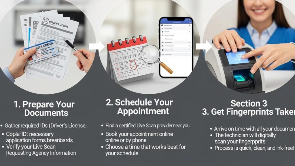 Step-by-step process of live scan fingerprinting for rideshare drivers